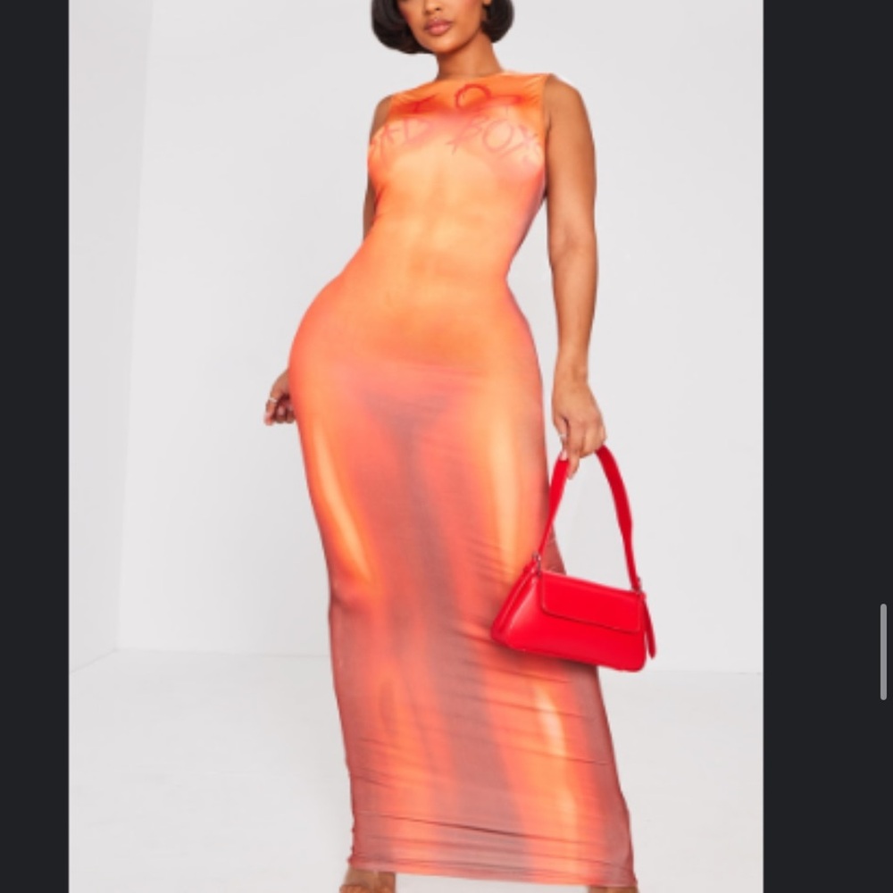 PrettyLittleThing Fiery Orange Maxi Dress